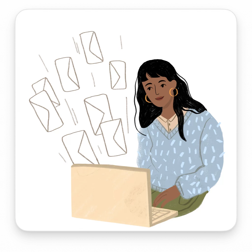 illustration of a girl sending emails